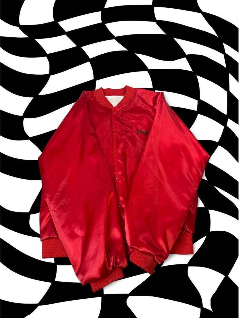 Retro Red satin bomber jacket